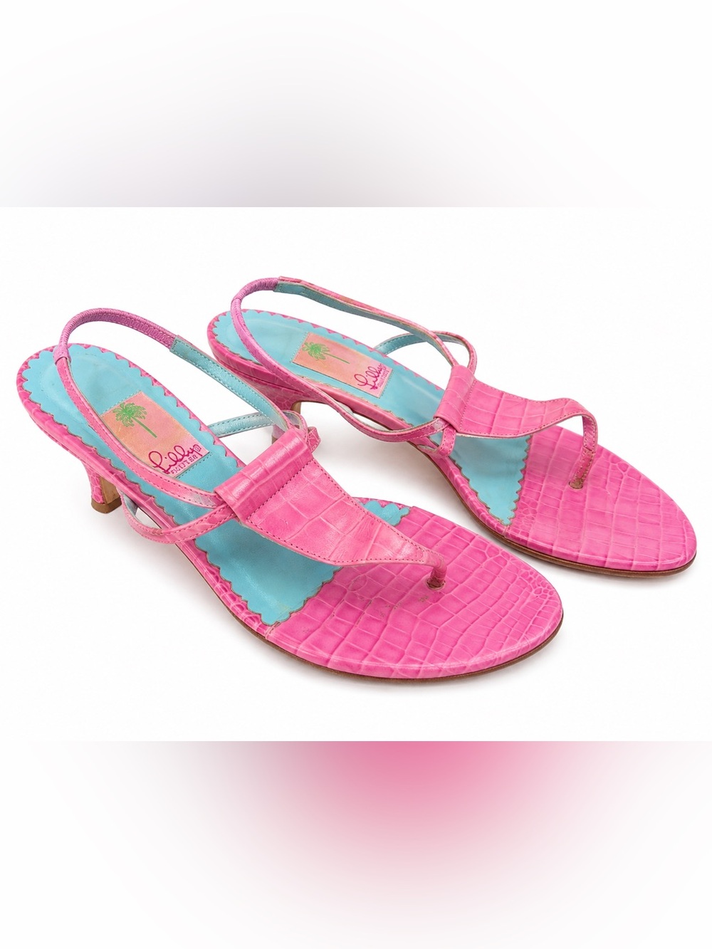 Lilly Pulitzer Y2K Pink Croc Embossed Leather Slingback Sandals